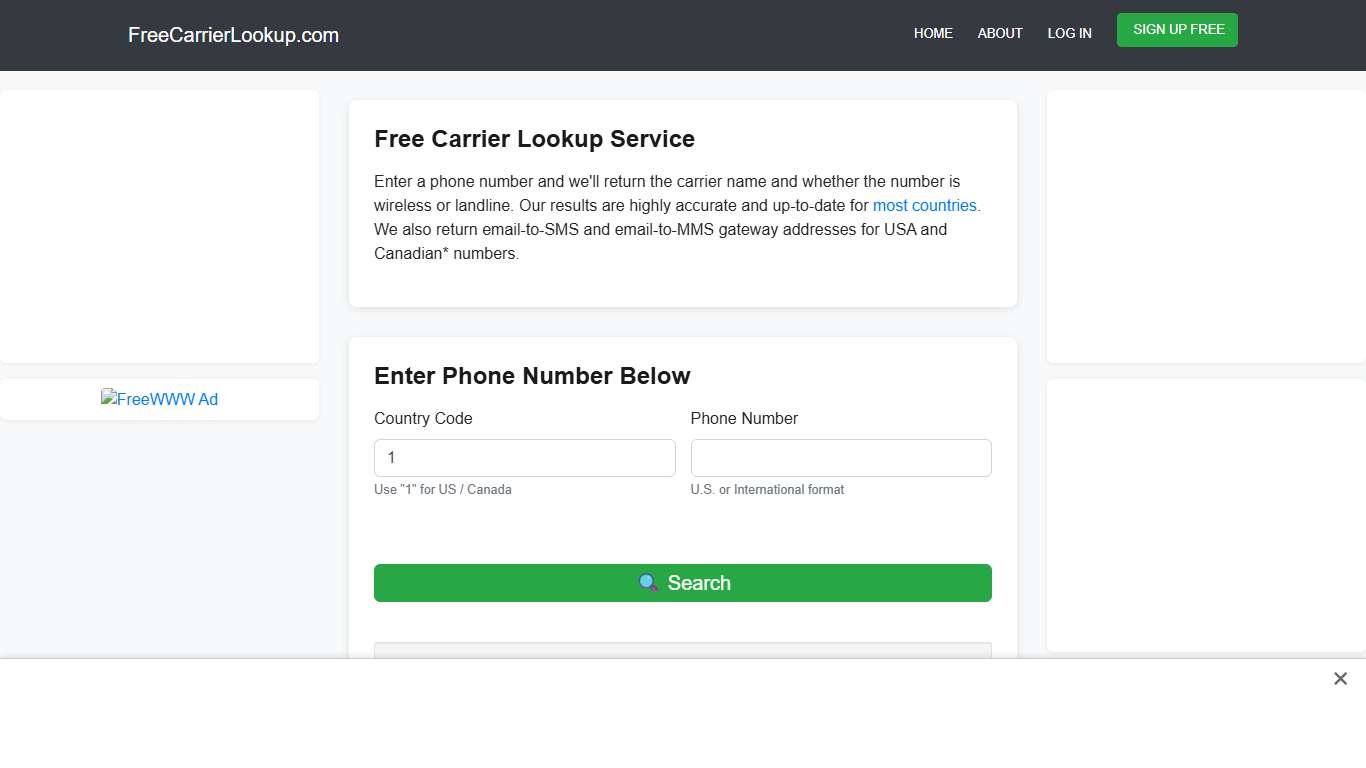 Welcome to FreeCarrierLookup.com