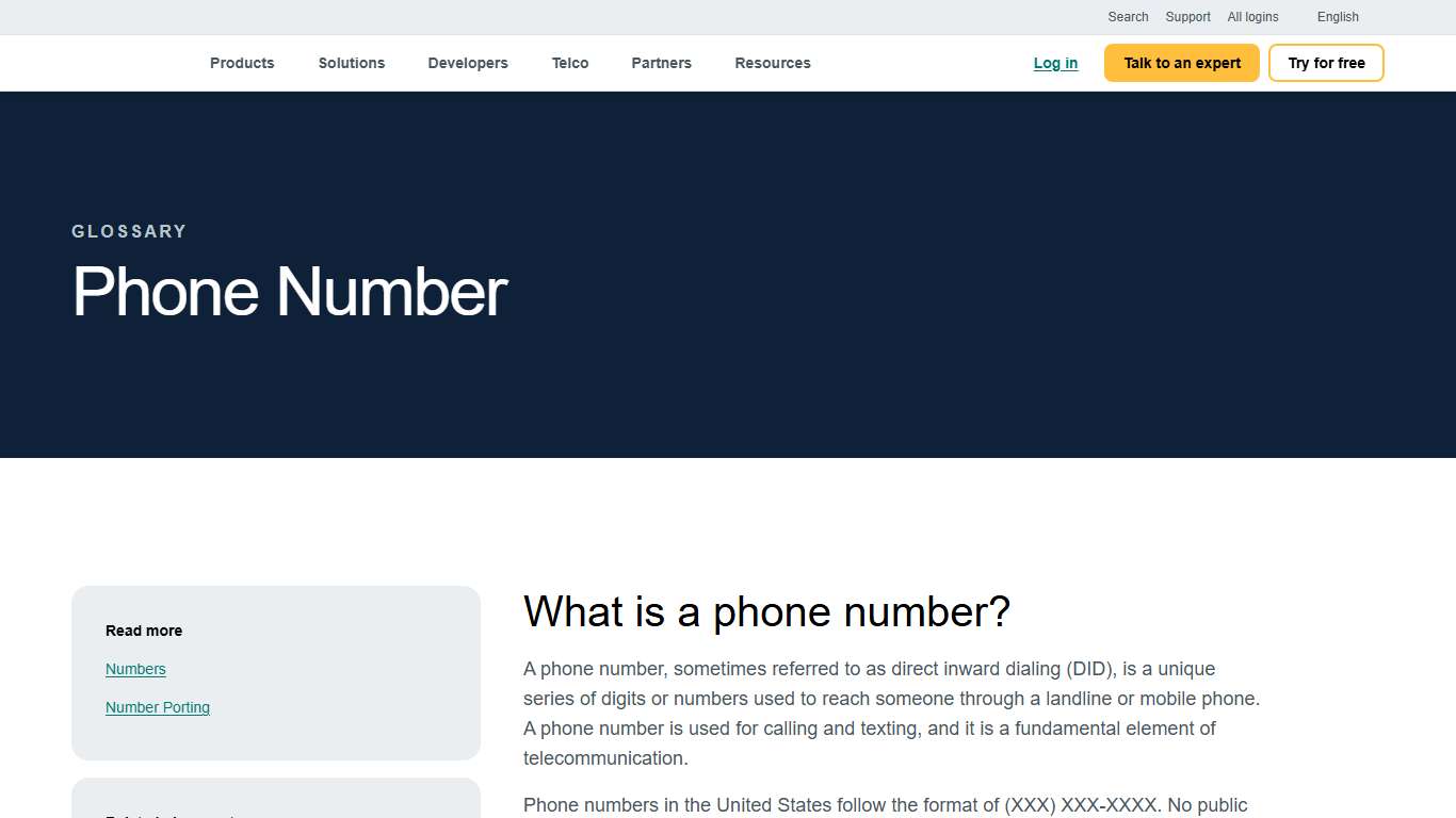 Phone Number - Sinch